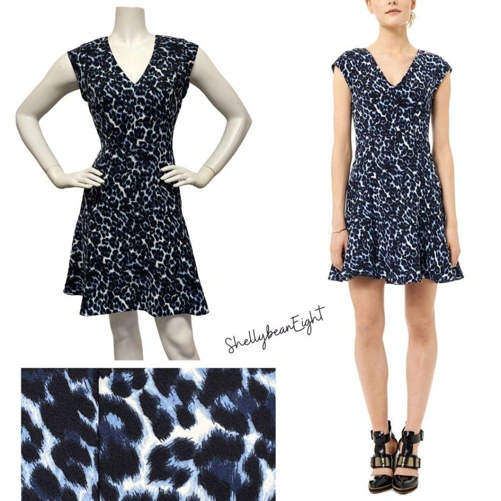REBECCA TAYLOR Lynx Leopard Fit Flare Dress S 4 6